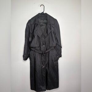 Vintage 80’s Long Black Trench Coat with Storm Shield